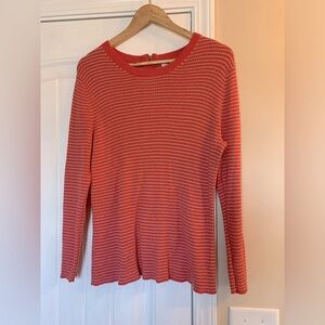 Old Navy Knit Top Long Sleeve Zip Back Close Coral Cream Stripe Size XL